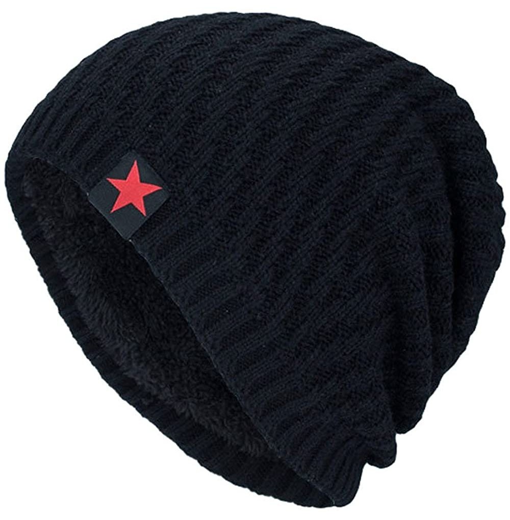 Skullies & Beanies Clearance Unisex Knit Hat Winter Warm Ski Baggy Slouchy Beanie Skull Cap - Black - C718K655N9N