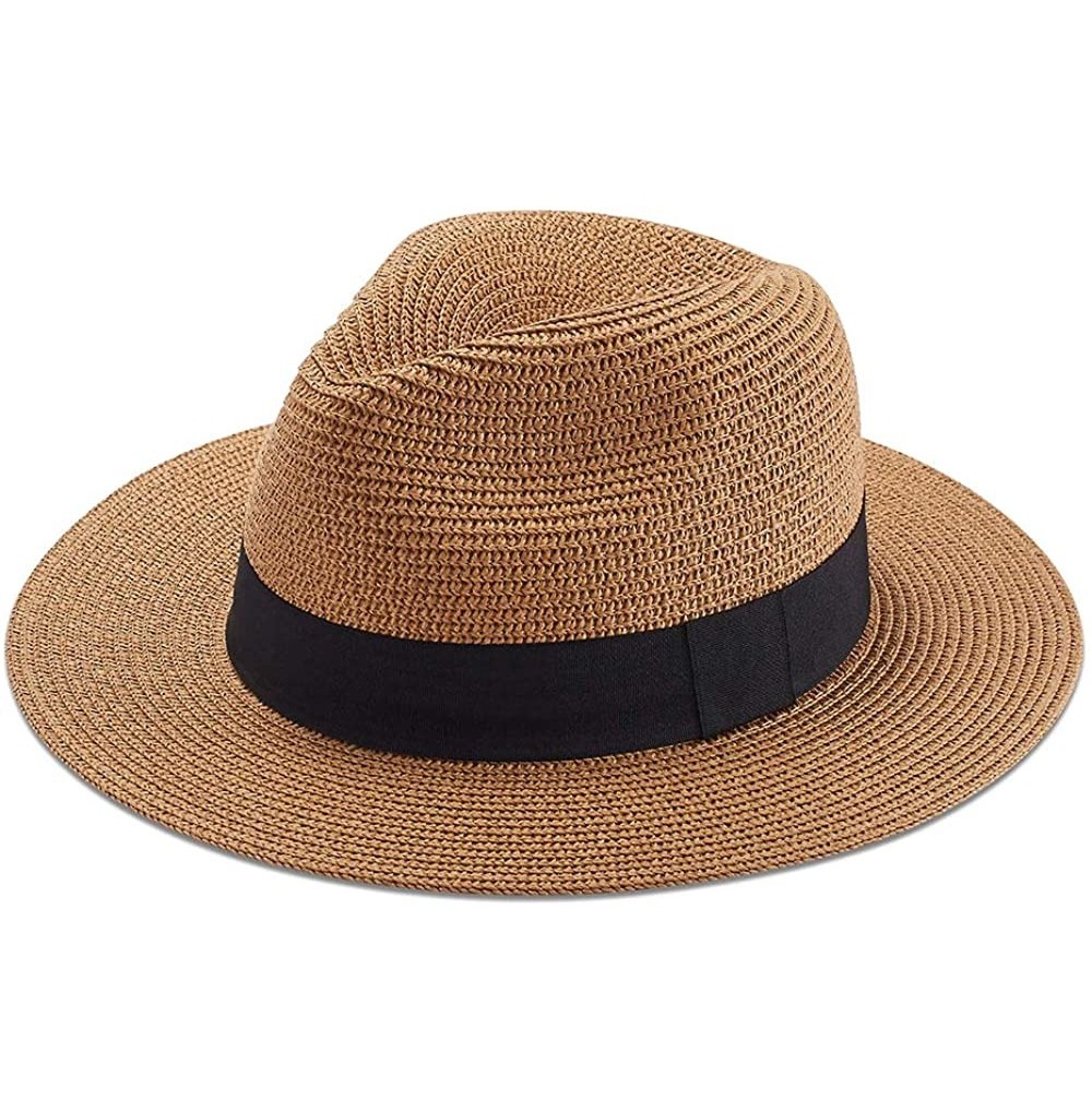 Sun Hats Women Straw Hat Panama Fedoras Beach Sun Hats Summer Cool Wide Brim UPF50+ - Brown a - CV18U0CAHLM