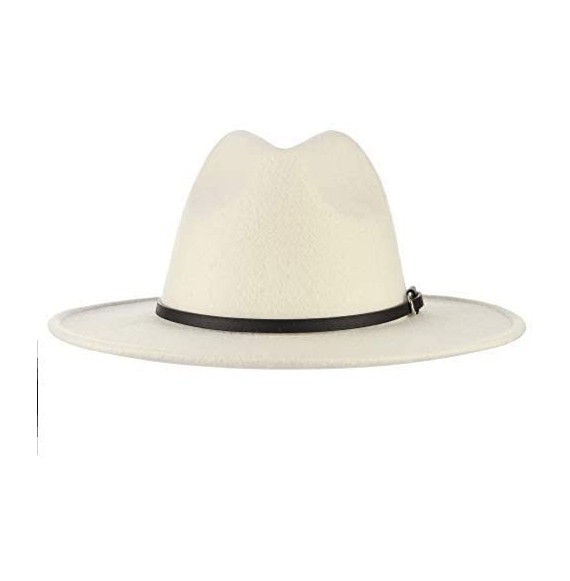Fedoras Womens 100% Wool Fedora Hats Elegant Wide Brim Panama Fedora Wool Trilby Hat - Leather Band - CV18AA87HET