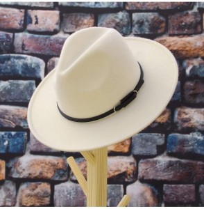 Fedoras Womens 100% Wool Fedora Hats Elegant Wide Brim Panama Fedora Wool Trilby Hat - Leather Band - CV18AA87HET