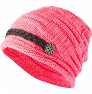 Skullies & Beanies Women Winter Beanie Cabled Checker Pattern Knit Hat Button Strap Cap - Red - CA128IO0W5T