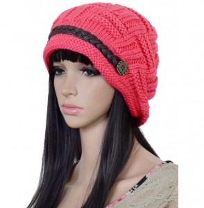 Skullies & Beanies Women Winter Beanie Cabled Checker Pattern Knit Hat Button Strap Cap - Red - CA128IO0W5T