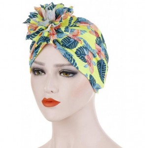 Skullies & Beanies Muslim Hat Pleated Twist Turbans for Women African Printing India Chemo Cap Hairwrap Headwear - Yellow - C...