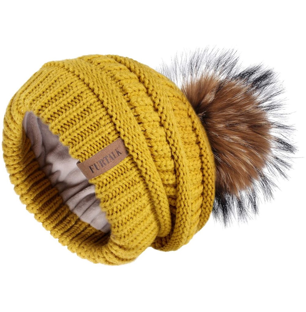 Skullies & Beanies Winter Hats Beanie for Women Lined Slouchy Knit Skiing Cap Real Fur Pom Pom Hat for Girls - CD18UKTQS45