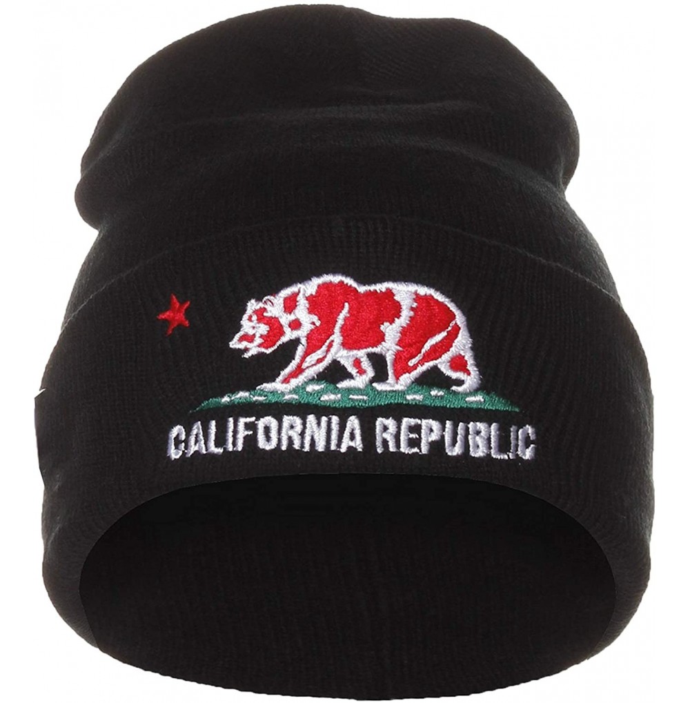 Skullies & Beanies Unisex California Republic Winter Knit Beanie Hat Cap - Cuff - Black Cuff - Red - C011H9VINGX