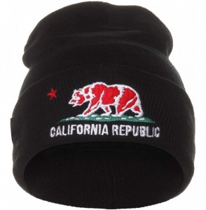 Skullies & Beanies Unisex California Republic Winter Knit Beanie Hat Cap - Cuff - Black Cuff - Red - C011H9VINGX