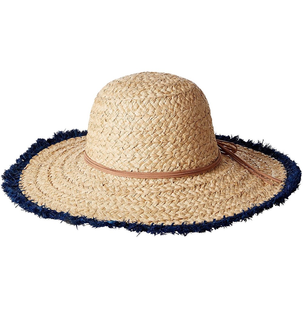 Sun Hats Women's Raffia Hat with Tie and Colored Brim - Dark Blue - CG11VMUTSAV