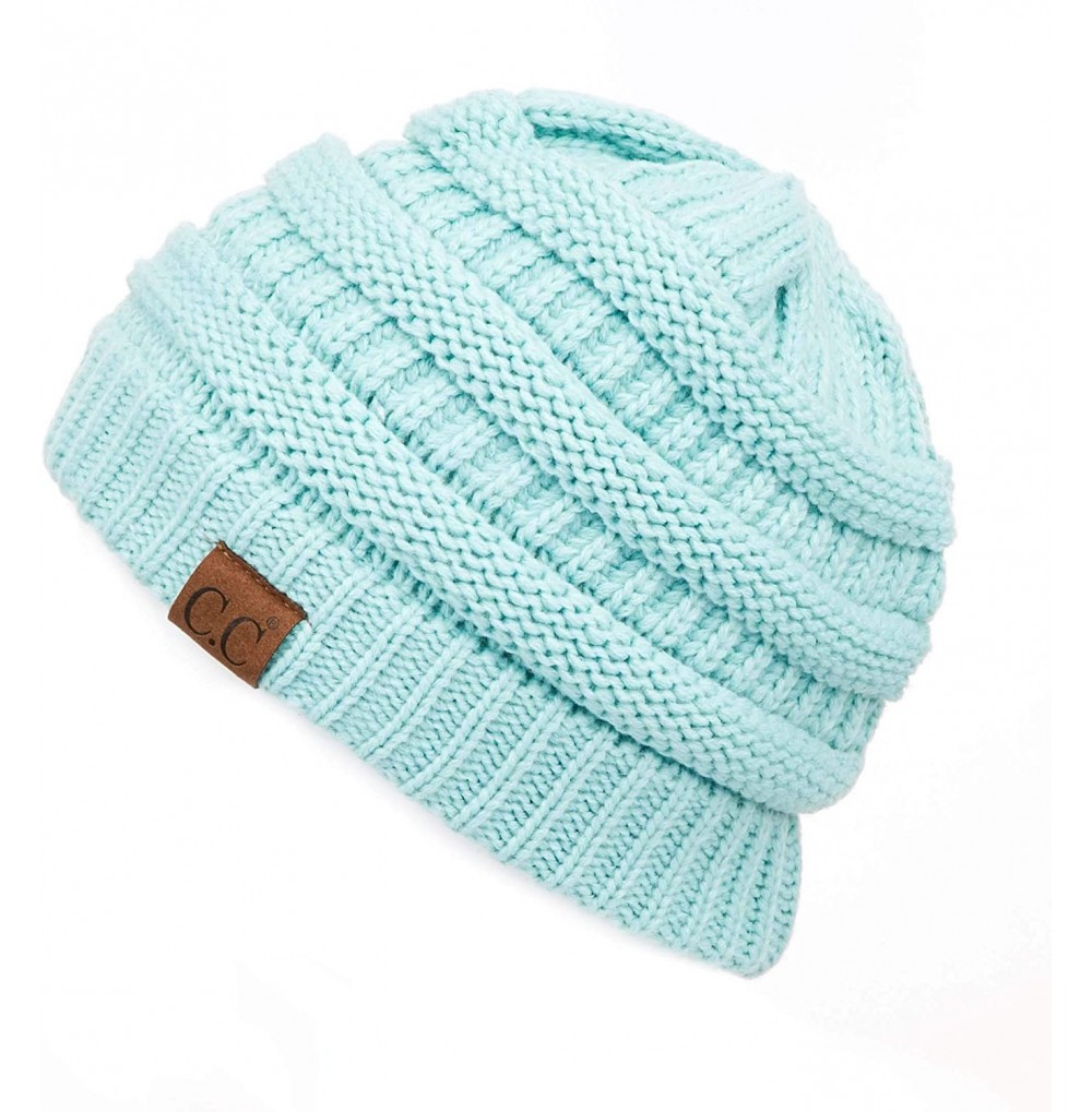 Skullies & Beanies Hatsandscarf Exclusives Unisex Soft Stretch Fuzzy Sherpa Lined Beanie Hat (HAT-25) - Mint - CW189O7ZO65