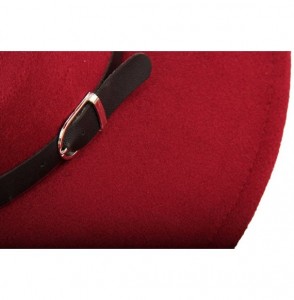 Fedoras Women Wide Brim Vintage Wool Jazz Hat Panama Hat with Belt (Black- One Size) - Wine Red - CQ1888OLDAT