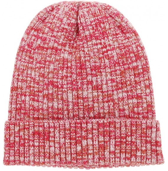 Skullies & Beanies Heather Knit Beanie for Women & Men - Thick Soft Warm Winter Hat - Slouchy Wool Beanie - Mix Red - CF18YG2...