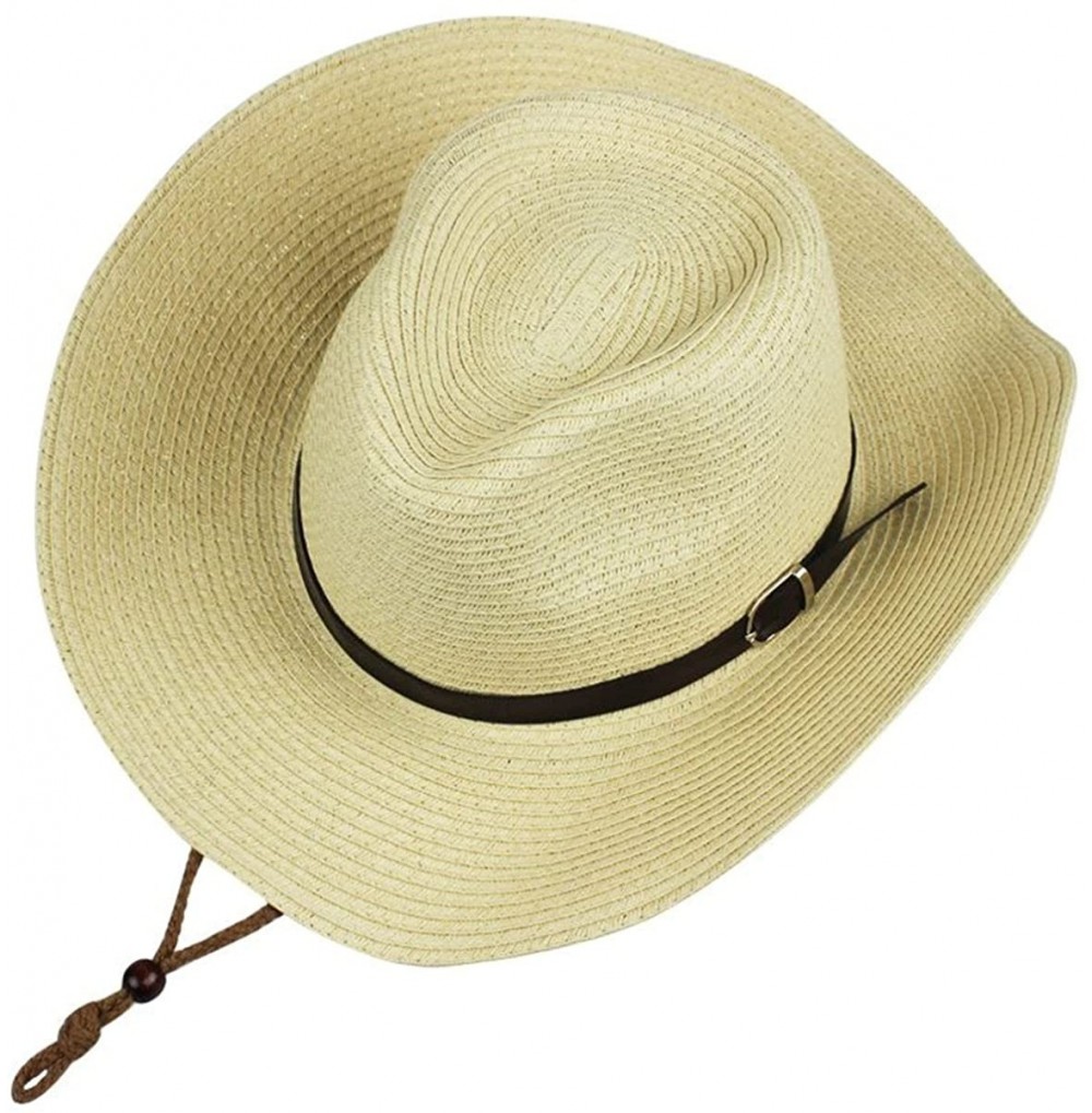 Sun Hats Western Foldable Straw Cowboy Hat Wide Brim Sun Hat Panama Hat UPF 50+ - Beige - CG18EWMUOA9