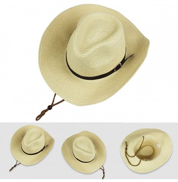 Sun Hats Western Foldable Straw Cowboy Hat Wide Brim Sun Hat Panama Hat UPF 50+ - Beige - CG18EWMUOA9