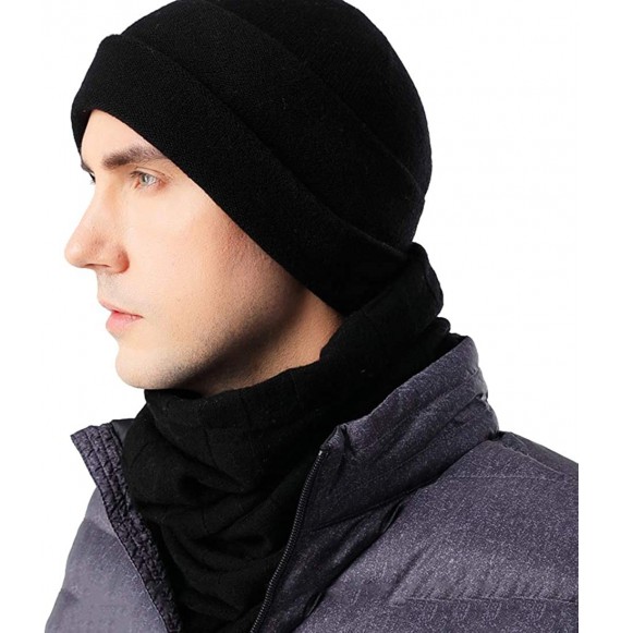 Skullies & Beanies 2pcs Gift Box-Style Winter Beanie Hat Scarf Set Warm Knit Hat Wool Skull Cap for Men Women - Black - C318A...