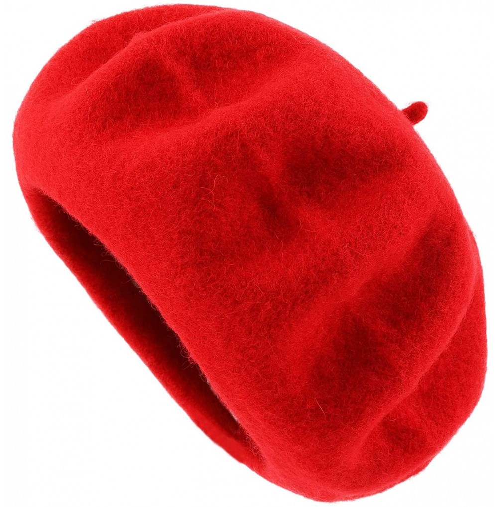 Berets Womens Classic Solid Color Knitted Wool French Beret - Red - CF187N40EEW