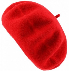 Berets Womens Classic Solid Color Knitted Wool French Beret - Red - CF187N40EEW