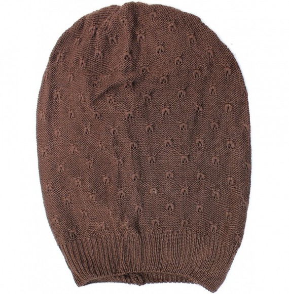 Skullies & Beanies Fashion Lightweight Slouchy Beanie Knit Hat Eyelet Pattern - Brown - CH11TSSX74X