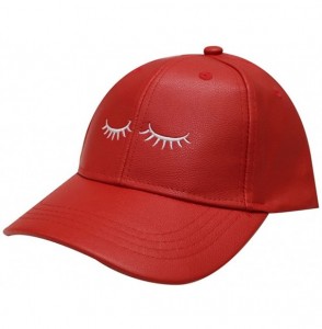 Baseball Caps Eyelashes Cotton Baseball Cap - Leather Red - CX12NV6HUL9