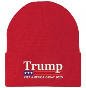 Skullies & Beanies Trump Keep America Great 2020 Flag Embroidered Winter Knitted Long Beanie - Red - CZ18X8U0MGK