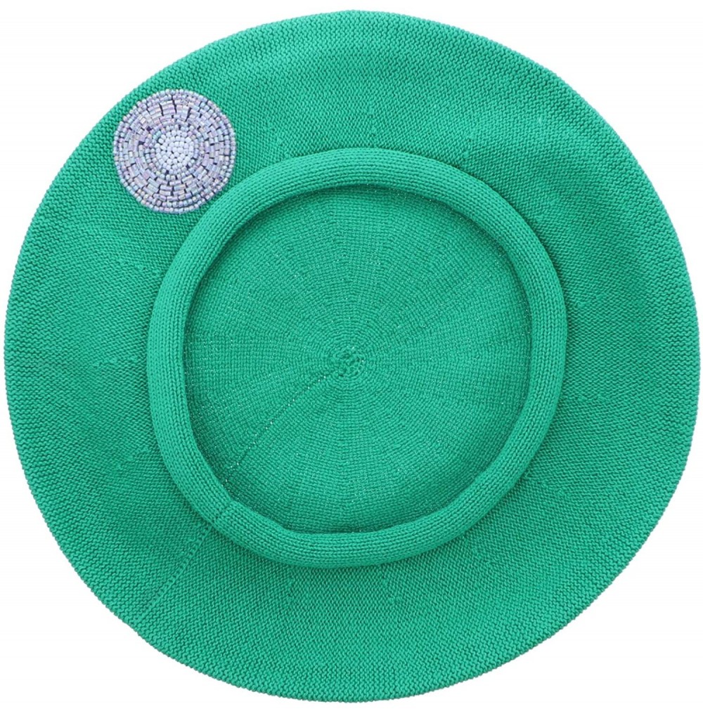 Berets Beaded Lavender Circle on Beret for Women 100% Cotton - Green - CL18R44042U