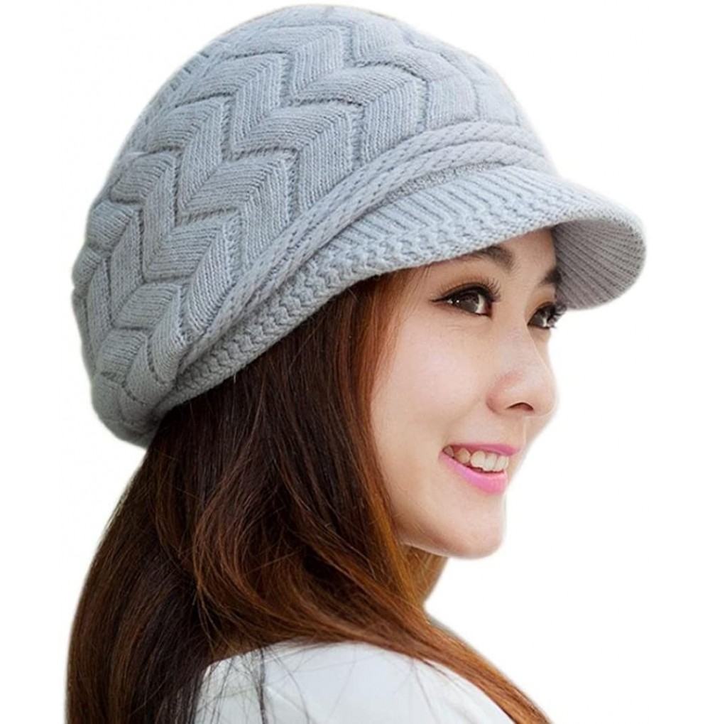 Berets Fashion Women Hat Winter Skullies Beanies Knitted Hats Rabbit Fur Cap - Gray - CJ12N7XRX5Q