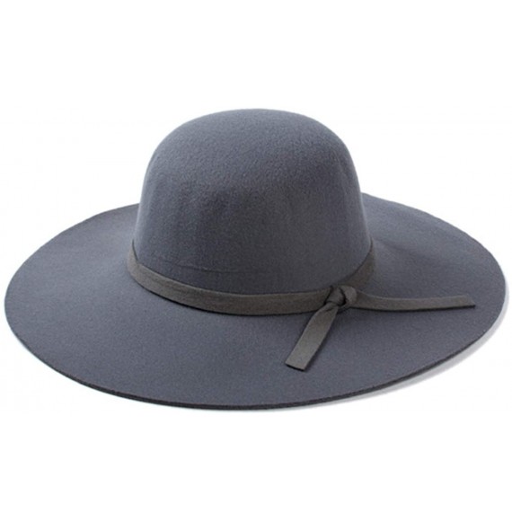 Fedoras Ladies Woolen Fedoras Hat Royal Blue Winter Elegant Vintage Hats with A Wide Brim British Bow Tie Felt Hats - CS18QE2...