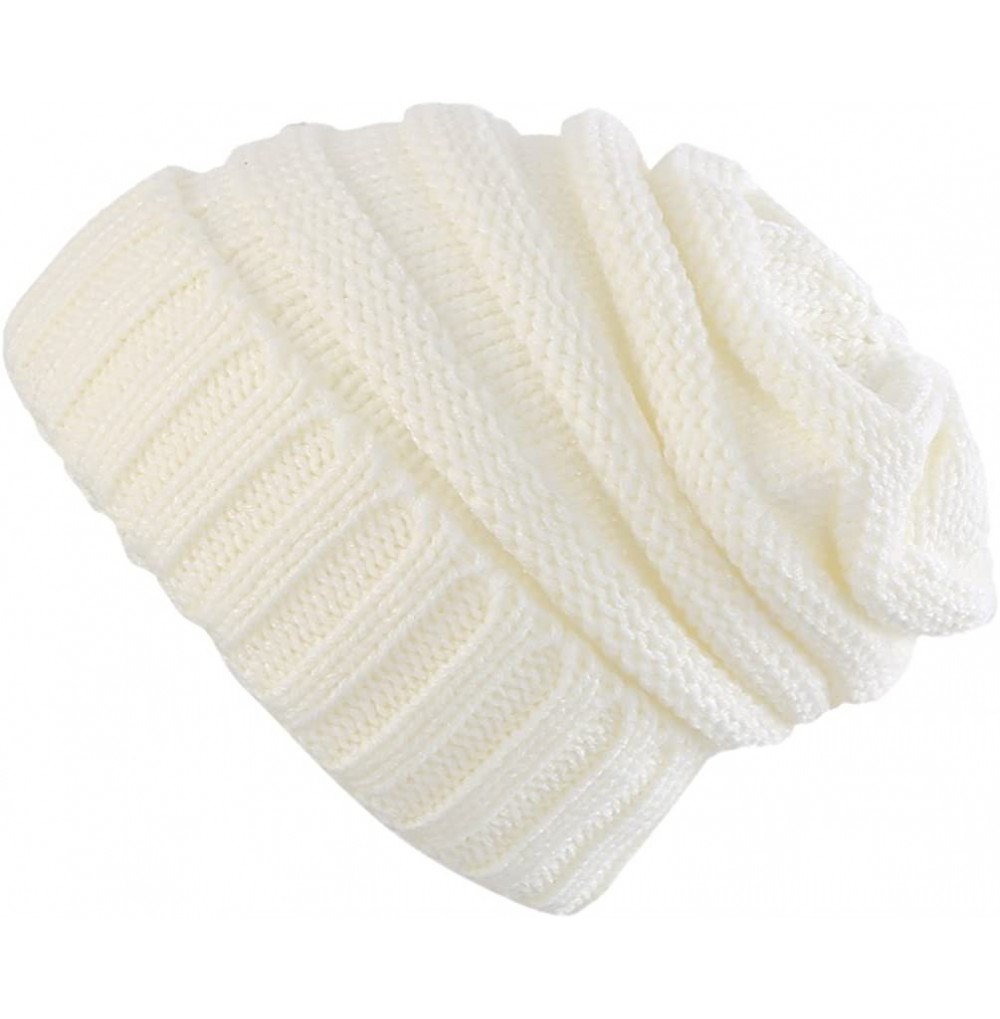 Skullies & Beanies Trendy Winter Warm Hats Slouchy Beanie Baggy Beanie Knit Hats for Women - White - CF187NXZMCY