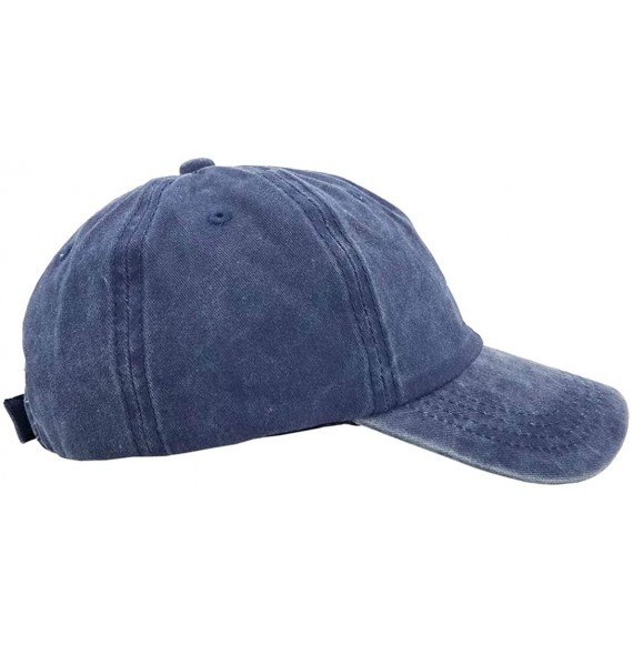 Baseball Caps Womens Cotton Distressed High Ponytail Baseball Messy Bun Cap Washed Ponycap - Blue - CT18NI504XC