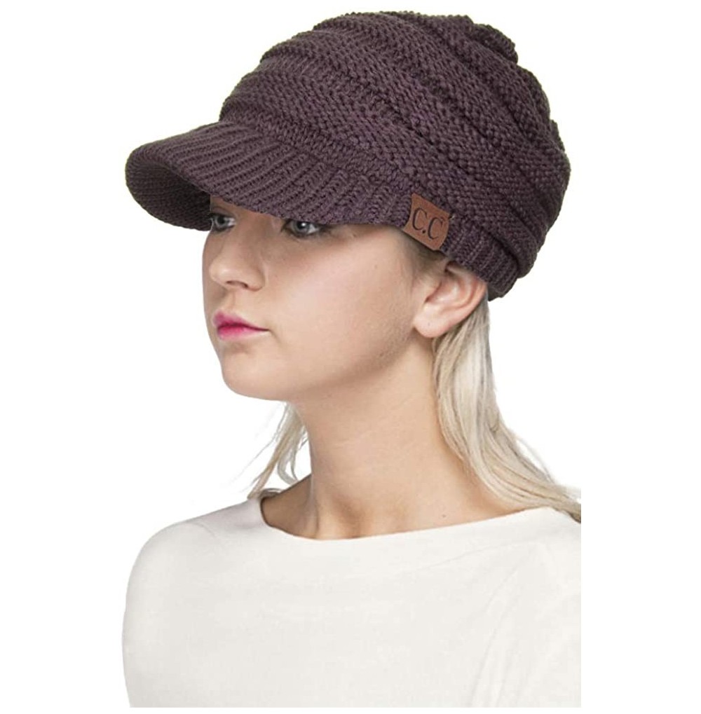Skullies & Beanies Exclusive Brim Visor Trendy Warm Chunky Soft Stretch Cable Knit - Brown - CH12K7G7ROP