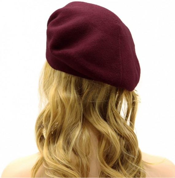 Berets French Beret Hat-Reversible Solid Color Cashmere Beret Cap for Womens Girls Lady Adults - Burgundy - CH18KELIU5X