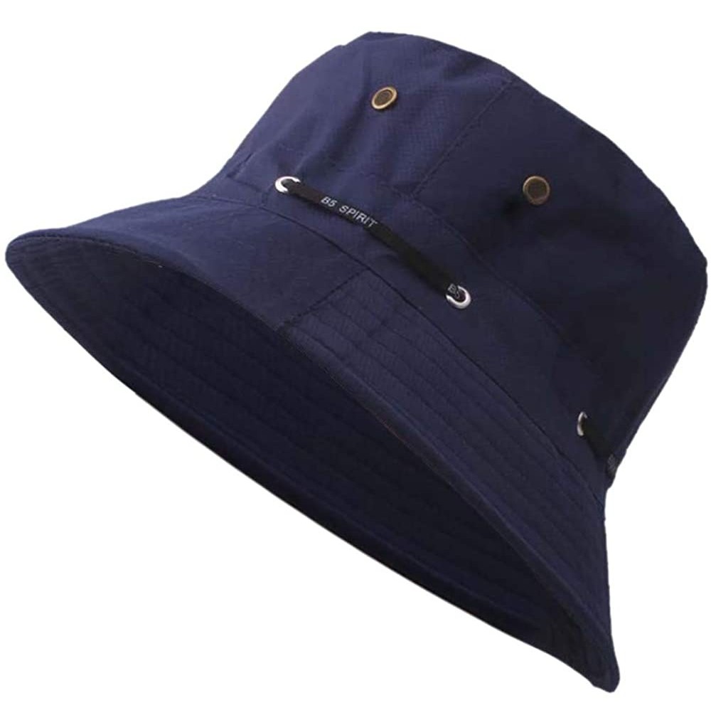 Bucket Hats Unisex 100% Cotton Packable Summer Travel Bucket Beach Sun Hat - Navy - CQ18STTC5SK