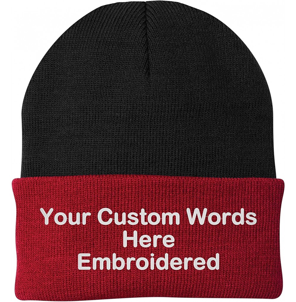 Skullies & Beanies Customize Your Beanie Personalized with Your Own Text Embroidered - Black/Athletic Red - CT18IRHKT26