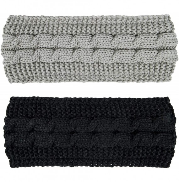 Cold Weather Headbands 2 Pack Womens Ear Warmers Headbands Winter Warm Fuzzy Cable Knit Head Wrap Gifts - Mix 02 (2 Pack) - C...