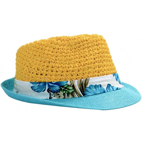 Fedoras Women Summer Beach Brim Straw Fedora Hat Sun Hats - Yellow - CR12FGZEDG7