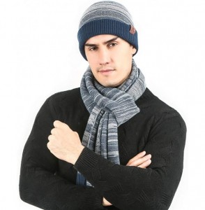 Skullies & Beanies Men's and Women's Soft Warm Knitted Pom Hat & Scarf Winter Set-Slouchy Knit Beanie Cap - Blue - CC18ZCTXA3U
