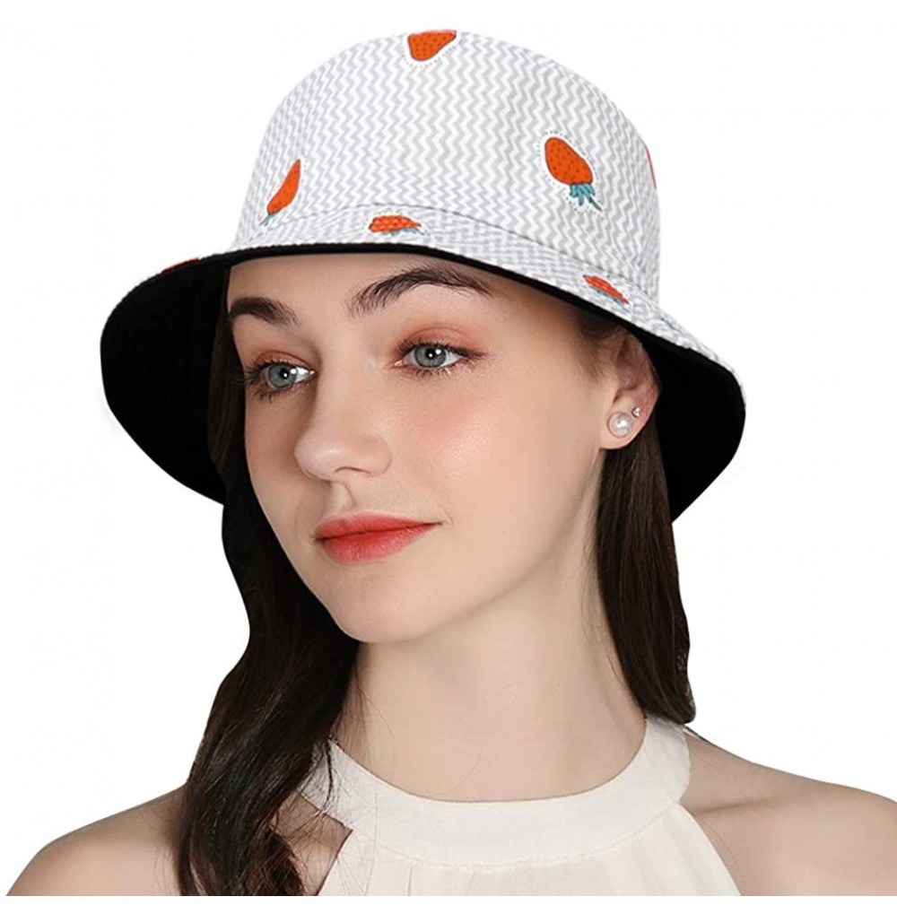 Sun Hats Fashion Fruit Bucket Hat for Women Trendy Strawberry Painted Foldable Summer Cotton Fisherman Sun Caps - CV1983RO20C