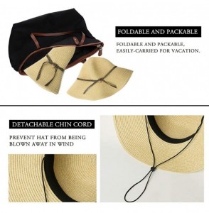 Sun Hats Womens Hand-Crocheted Straw Floppy Sun Hat Foldable UPF Beading Decoration - 16036_beige - CK12FVI9JV3
