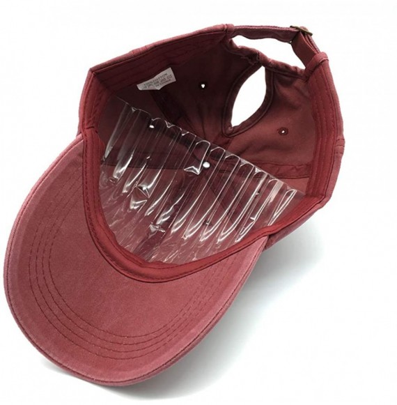 Baseball Caps Women's High Ponytail Hat Vintage Washed Distressed Plain Baseball Cap - Burgundy - CI1933DDC7M