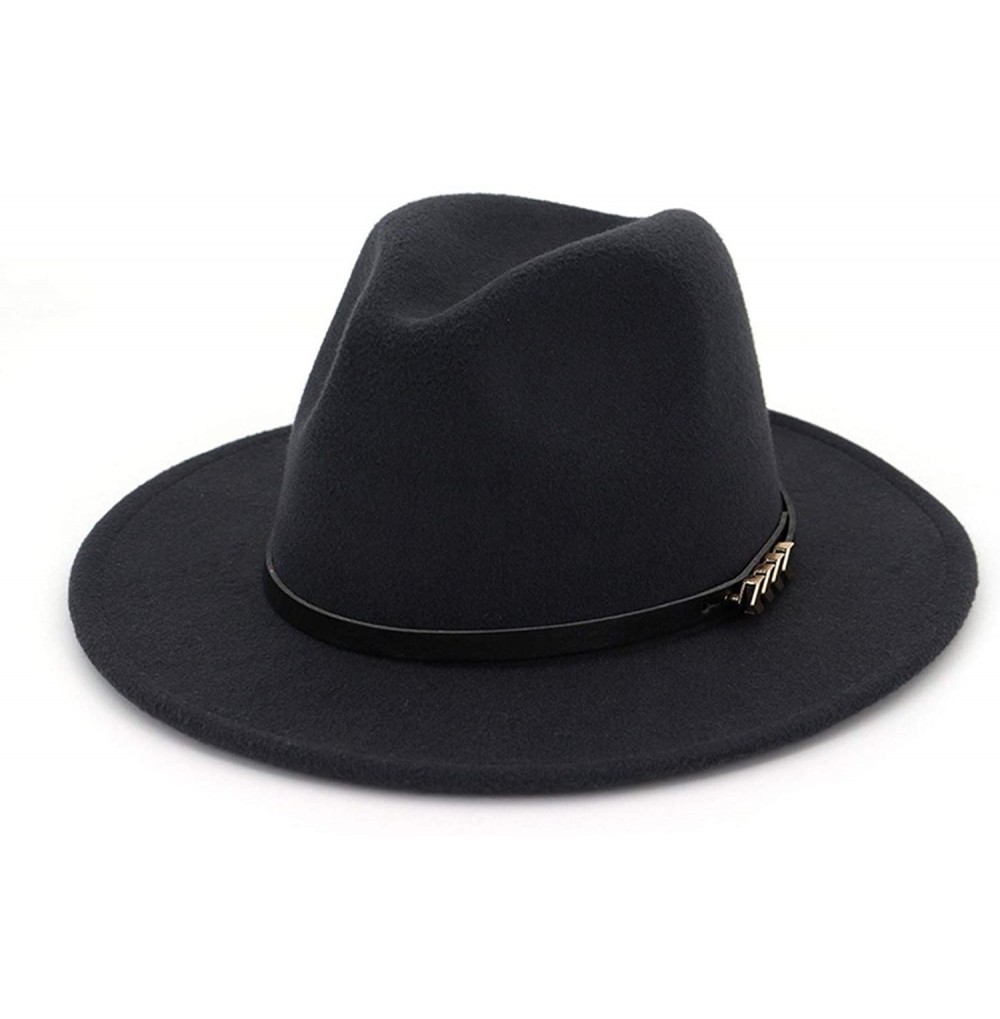 Fedoras Unisex Plain Belt Buckle Decorated Australia Wool Felt Jazz Fedora Hat Men Women Flat Brim Panama Formal Hat - CH18O3...