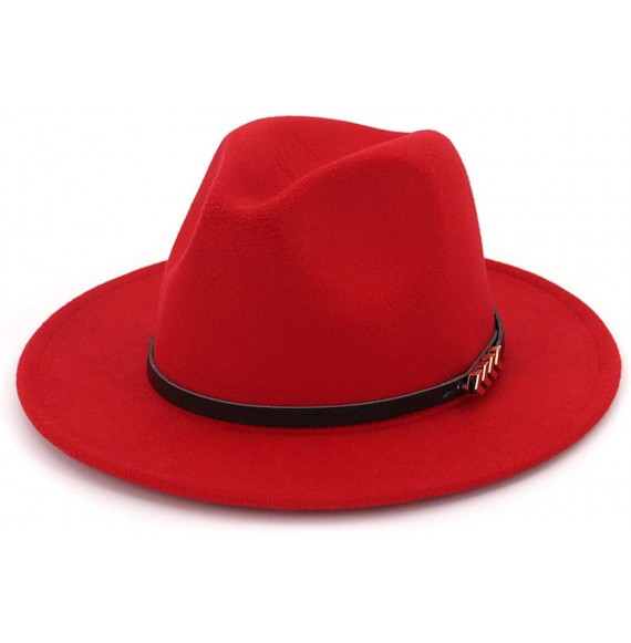 Fedoras Unisex Plain Belt Buckle Decorated Australia Wool Felt Jazz Fedora Hat Men Women Flat Brim Panama Formal Hat - CH18O3...