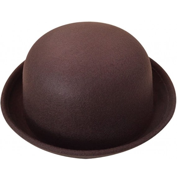 Fedoras Women Wool Felt Bowler Hat Derby Church Fedora Hat Roll-up Brim Party Hat - Brown - CW18KY90A6R