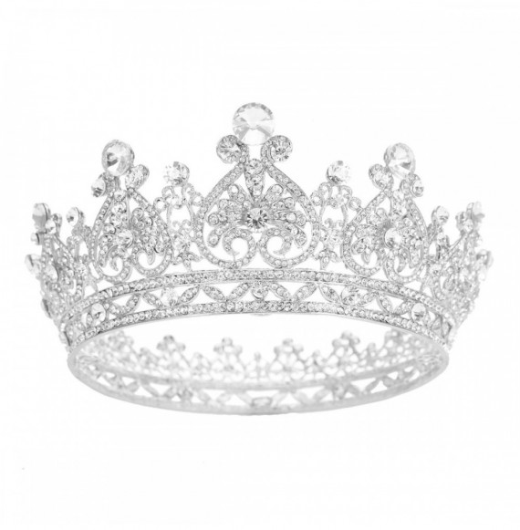 Headbands Silver Plated Rhinestone Full Round Wedding Crown for Brides Bridal Hair Jewelry - Silver Crown - C1182Q9GD5U