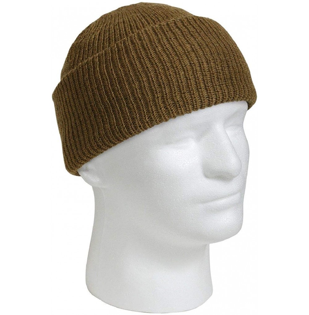 Skullies & Beanies Winter Knit Watch Cap 100% Wool Genuine GI Military Made in USA - Color Coyote Brown - C418I2QLNM6