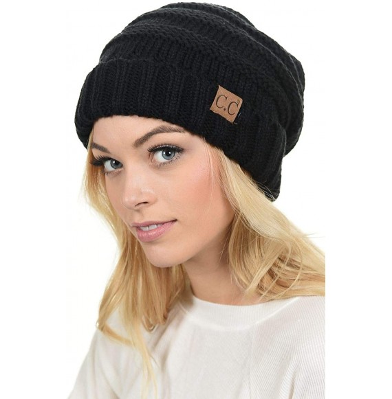 Skullies & Beanies Hat-100 Oversized Baggy Slouch Thick Warm Cap Hat Skully Cable Knit Beanie - Black - CX18XEES7A7