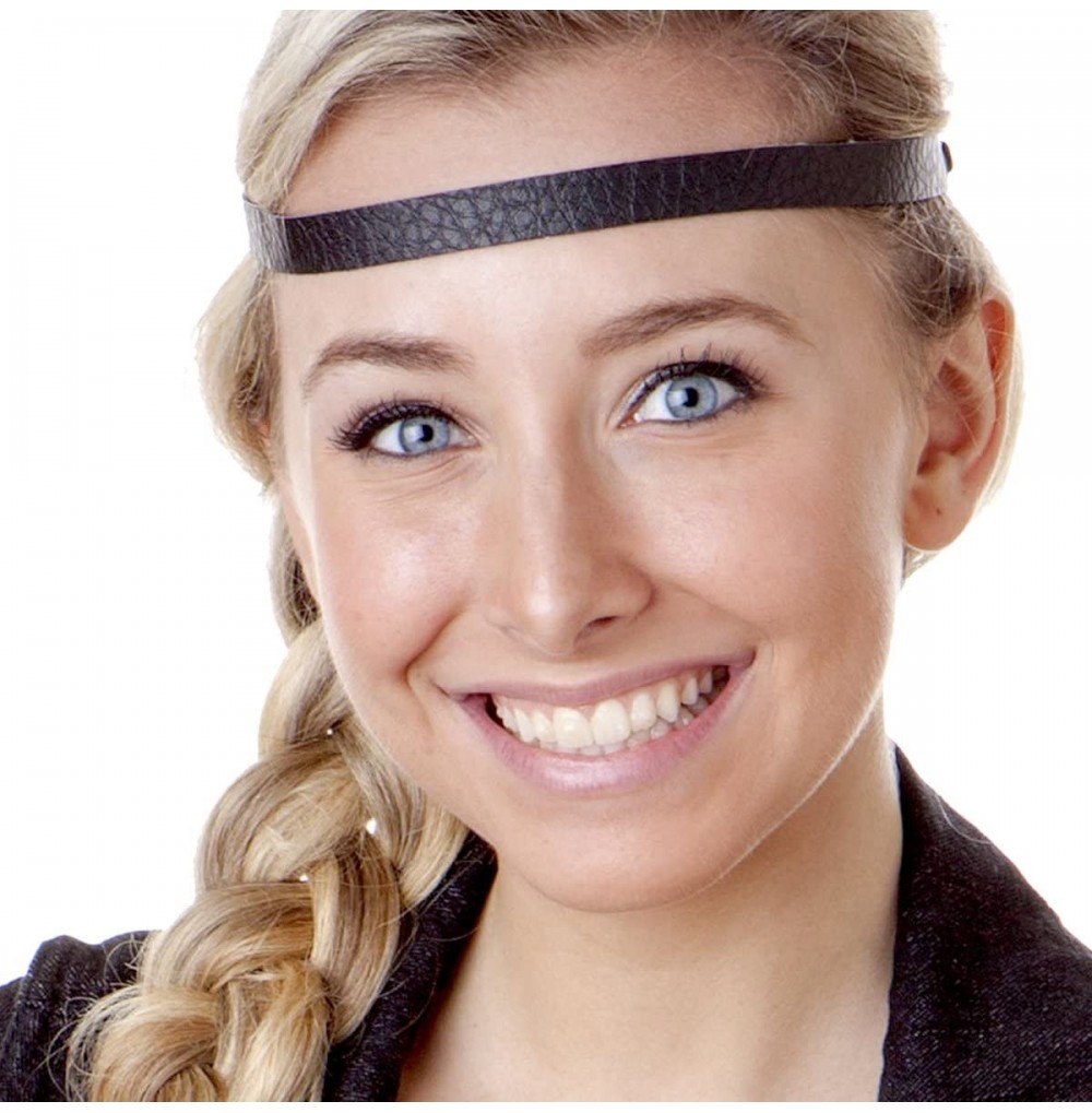 Headbands Women's Adjustable NO Slip Skinny Faux Leather Headband (Skinny Black 1pk) - CS11VH0D0K1