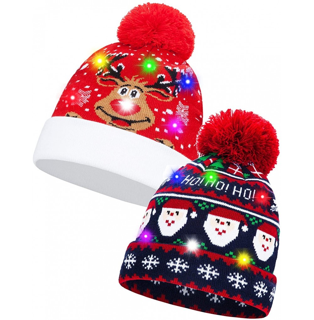 Skullies & Beanies LED Christmas Hat Light Up Beanie Knitted Sweater Holiday Celebrations Cap Xmas Gift - 1 2 Qty-1 - CI1922H...