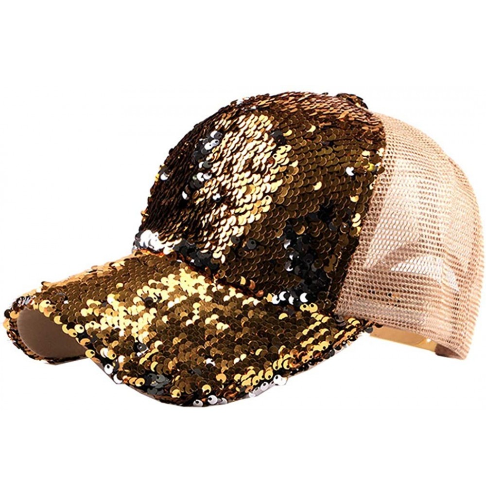 Baseball Caps Reversible Sequin-Hat Baseball for Women Mesh Trucker Hat - Golden - CV18OZAY5RA