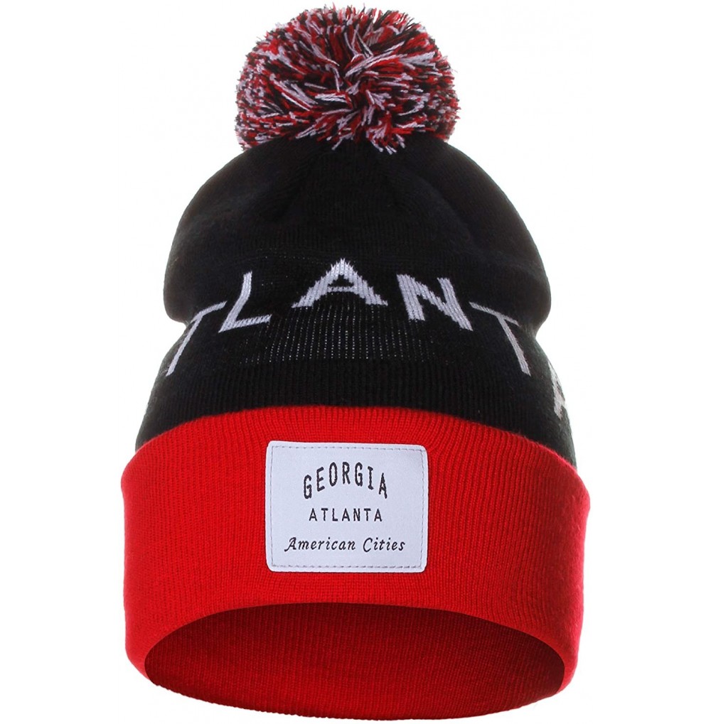 Skullies & Beanies Unisex USA Fashion Arch Cities Pom Pom Knit Hat Cap Beanie - Atlanta Black Red - C012N45AWGD