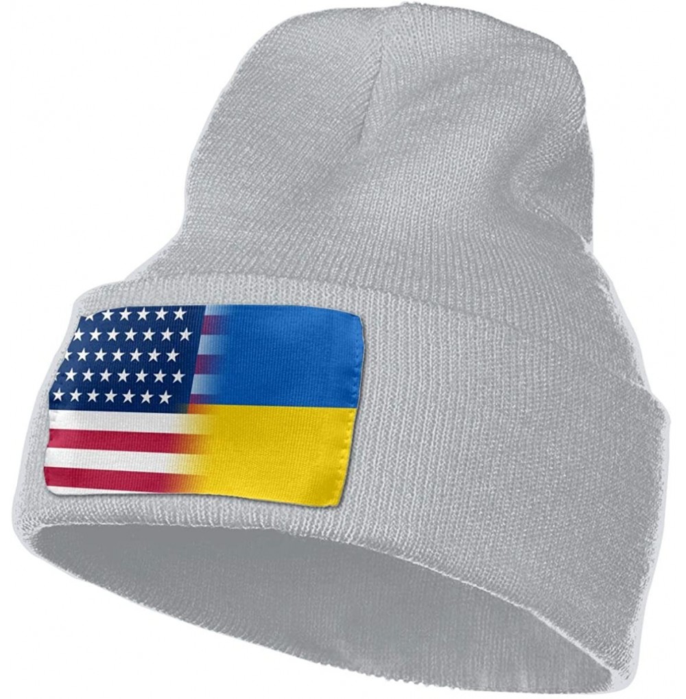 Skullies & Beanies USA Ukraine Flag Cuffed Plain Beanie Hat Skull Knit Hat Cap - Gray - CR18L3A4AO2