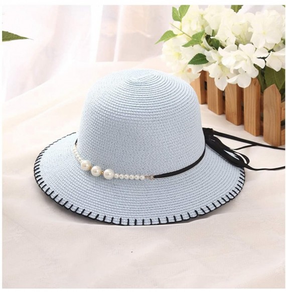 Sun Hats Girls Flower Straw Hat Large Brim Beachwear Sunhat Floral Tea Party Cap - Light Blue - CB193LIKX0K