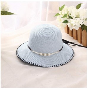 Sun Hats Girls Flower Straw Hat Large Brim Beachwear Sunhat Floral Tea Party Cap - Light Blue - CB193LIKX0K